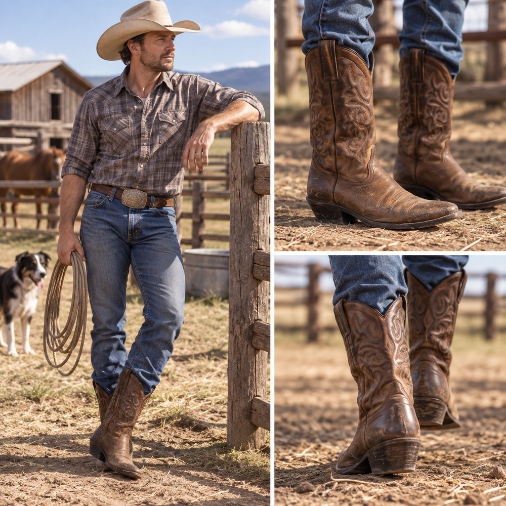 Dan Post Mens Brown Leather Western Cowboy Boots Size 8 M Pointed Toe Stitched